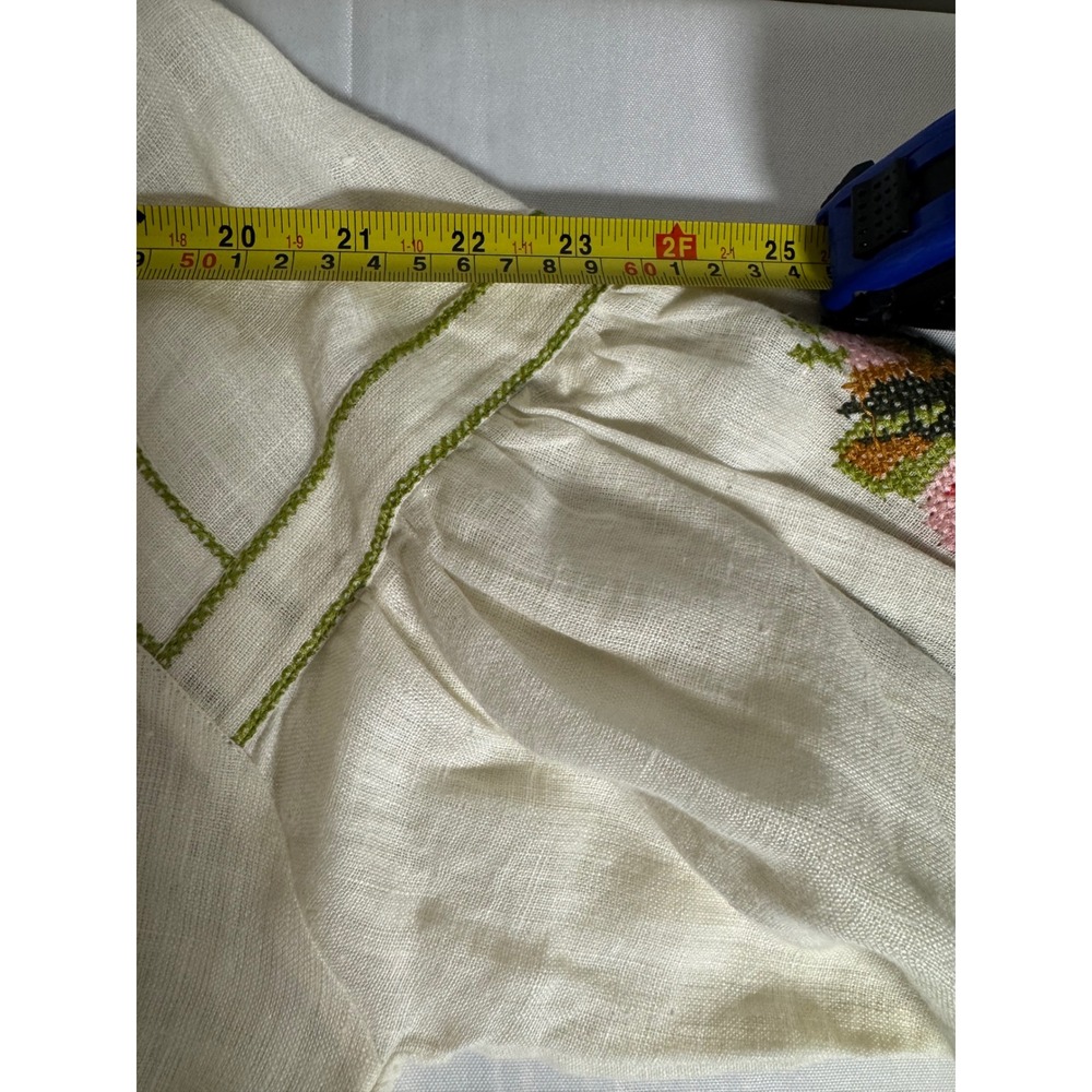 De Castro Linen Floral Embroidered Puff Sleeve Tunic Top Cream Green Small - Picture 6 of 8